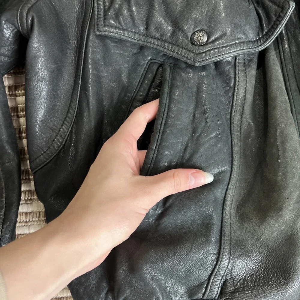Vintage 90s Black Leather Limited Aviator Bomber Jacket Motorcycle Men XL Rocker